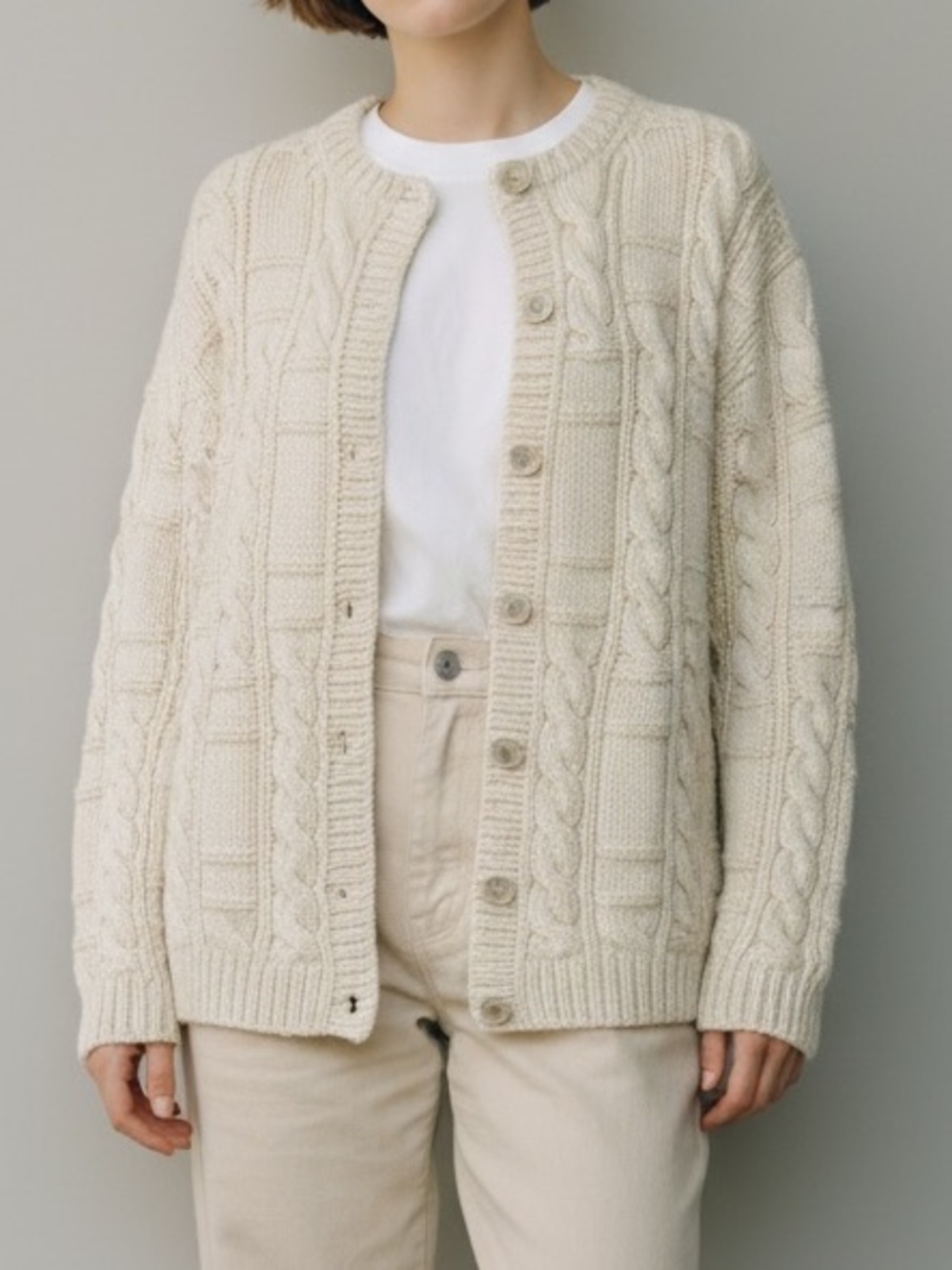 Vintage 90s Kirkland Cream Cable Knit Button-Up Cashmere Cardigan